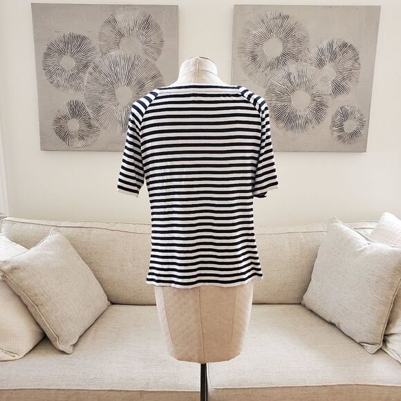 TALBOTS Navy/ White Stripe Short Sleeve Top Size Medium - Picture 5 of 9